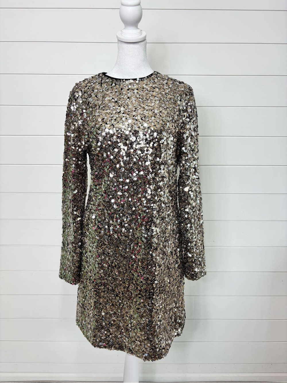 Banana Republic Gold all Sequin Long-Sleeve Shift Dress size M